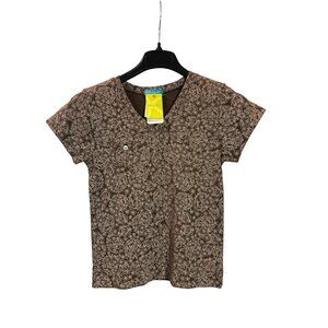 Fresh Produce Womens Small Brown Tan Paisley Short Sleeve V-Neck Top Cotton New